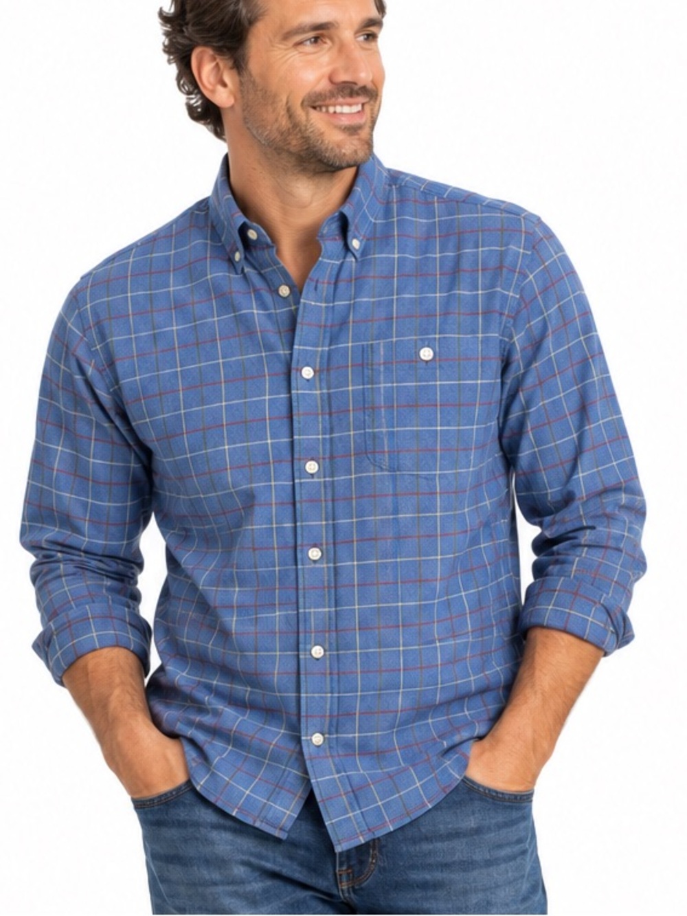 Orvis Classic Fit Cotton Plaid Shirt L Blue Button Down Preppy Heritage